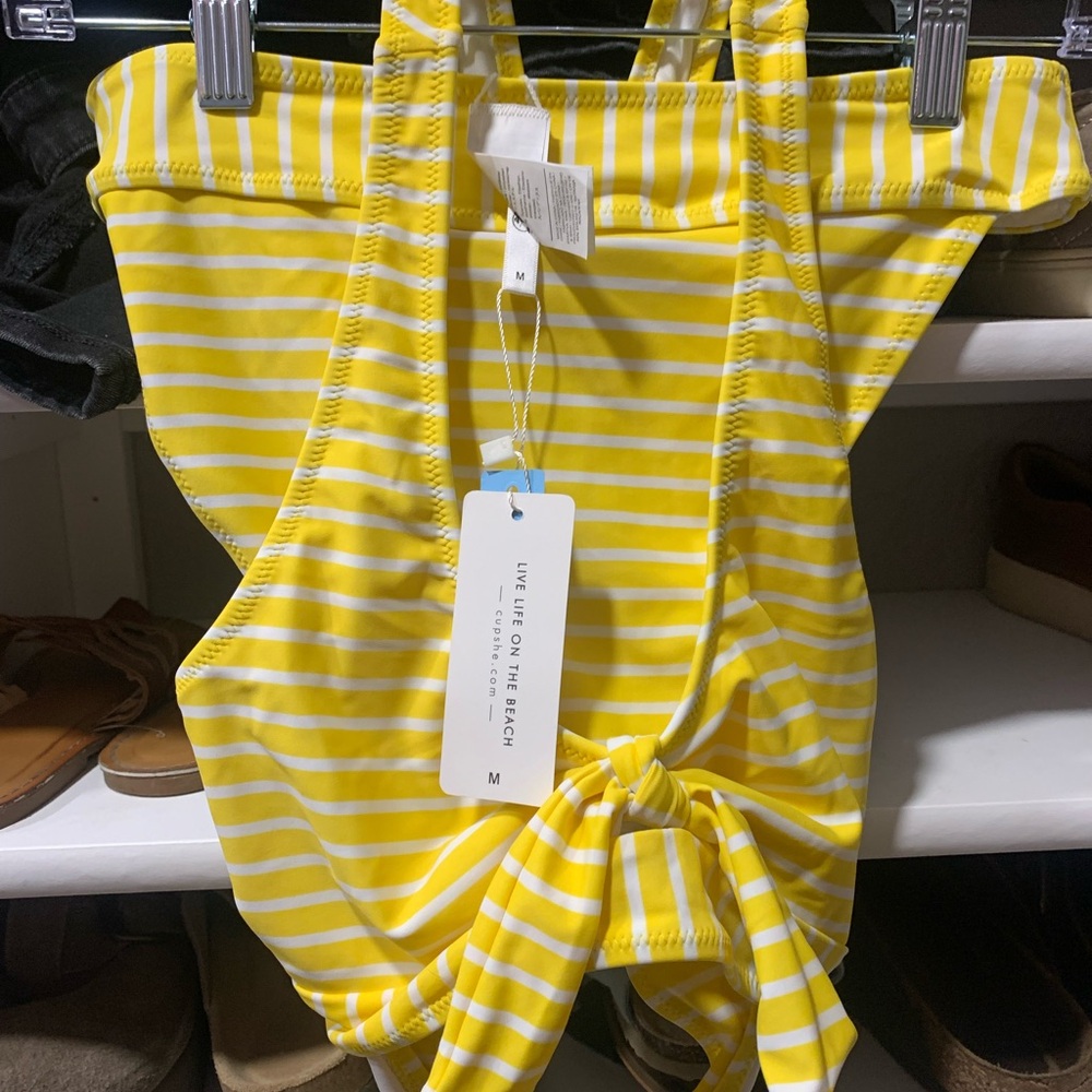 Cupshe Yellow Striped Swimsuit with Front Tie